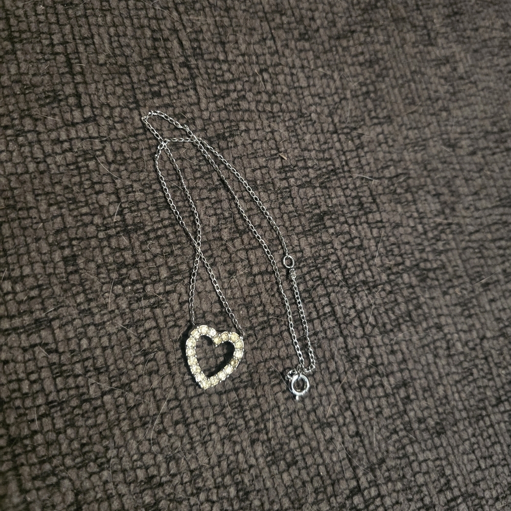 Sarah Coventry Heart Pendant Necklace with Clear Crystals - Silver